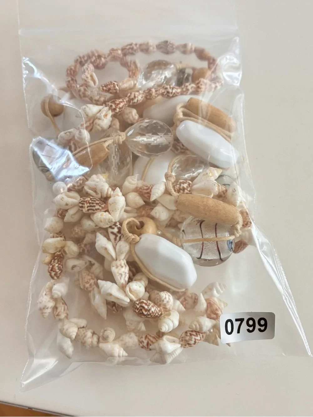 Stackable Beach Chic White & Tan Layered Shell & Bead Textured Necklace Lot of 2